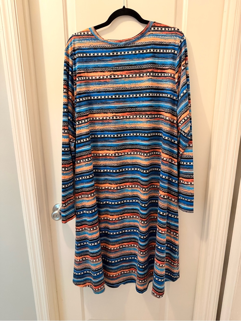 LuLaRoe Striped Knit dress in Blue, Coral, Black and Cream - Picture 2 of 5